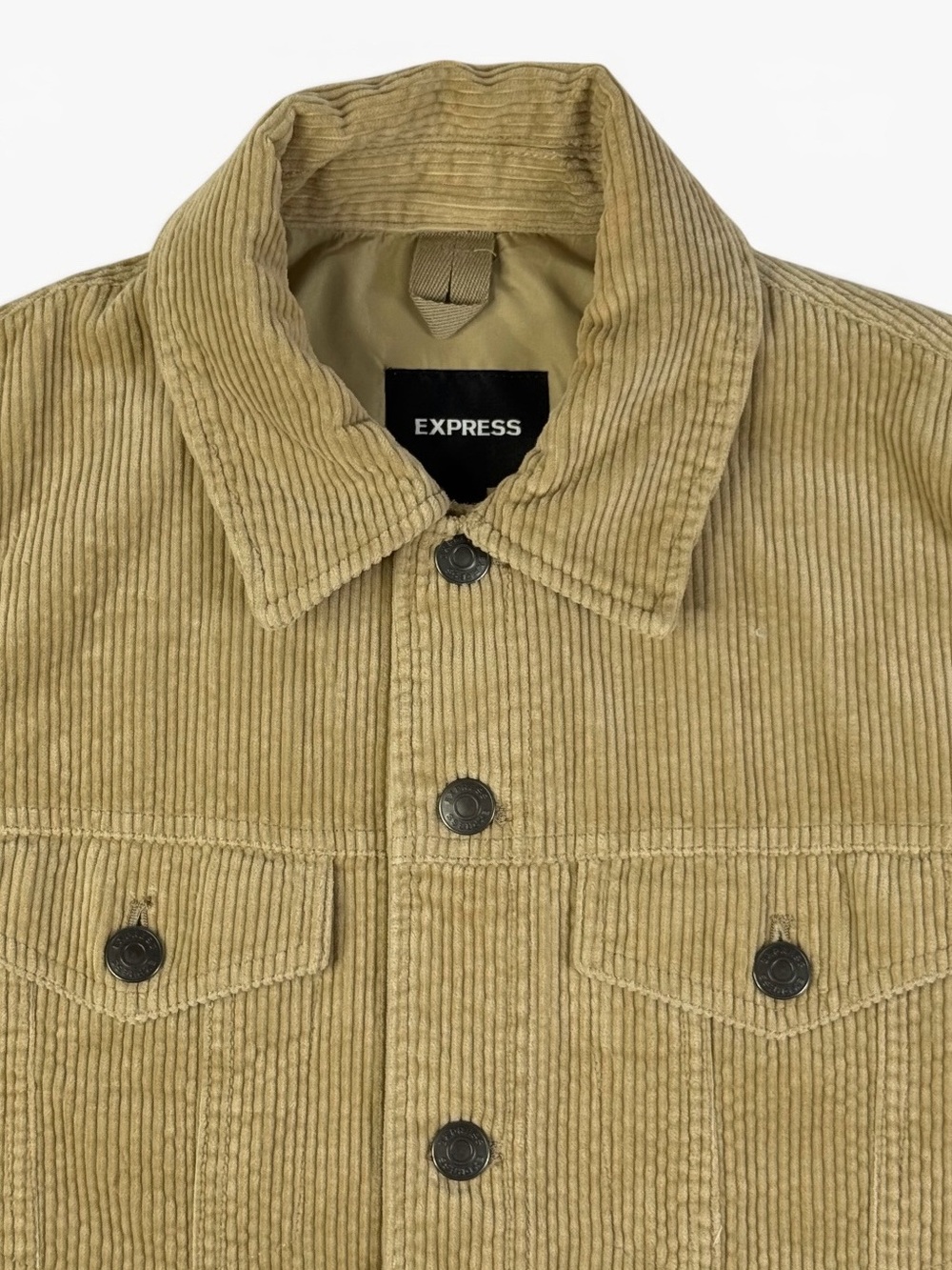 Express Corduroy Trucker Jacket Tan Khaki Lined Men’s Medium Coat - Picture 6 of 11